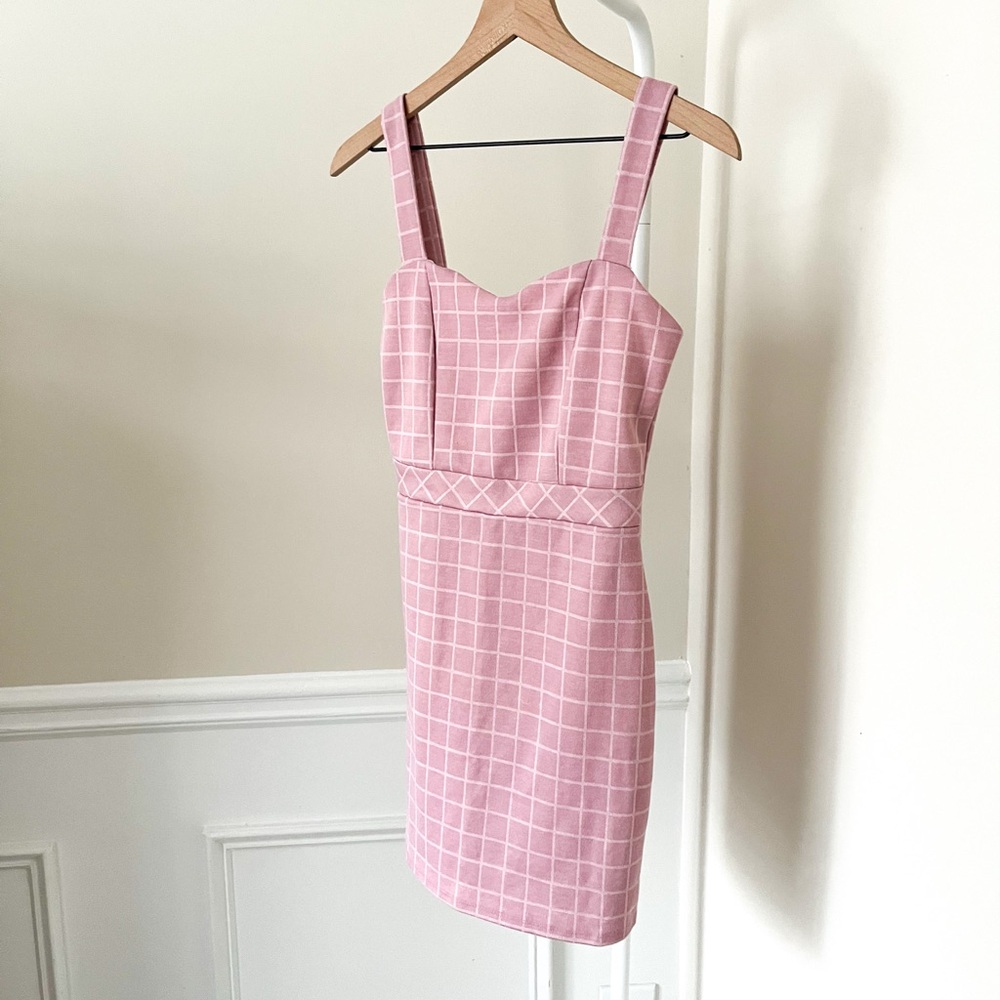 EVERLY JUNE Pink Plaid Mini Knit Tank Dress Checkered Stretch Women’s Medium - Picture 5 of 8